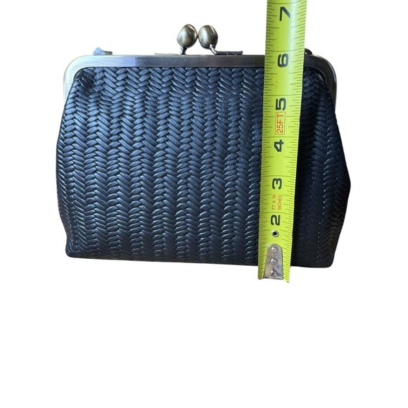 ANUSCHKA Black Woven Genuine Leather Handbag Kiss Lock Clutch Shoulder Bag Purse - Picture 6 of 6